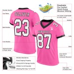 Maglia da football rosa autentica in rete bianca e nera personalizzata