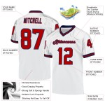 Maglia da football autentica retrò rosso-blu navy personalizzata bianca Maglia da football autentica retrò rosso-blu navy personalizzata bianca