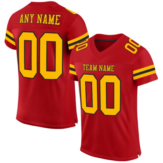 Maglia da football personalizzata in maglia rossa autentica oro-nera Maglia da football personalizzata in maglia rossa autentica oro-nera