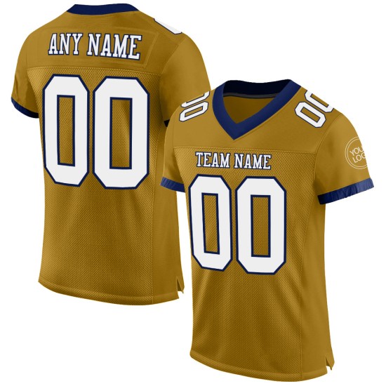 Maglia personalizzata bianco-blu navy da football americano, maglia dorata autentica Maglia personalizzata bianco-blu navy da football americano, maglia dorata autentica