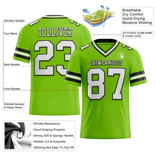 Maglia da calcio personalizzata Neon Mesh Green Autentica Bianco-Nero Maglia da calcio personalizzata Neon Mesh Green Autentica Bianco-Nero