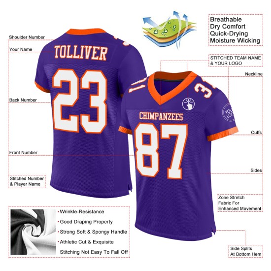 Maglia da calcio autentica personalizzata in maglia viola-arancione bianca Maglia da calcio autentica personalizzata in maglia viola-arancione bianca