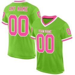 Maglia da football verde neon personalizzata retrò rosa-bianca in rete autentica