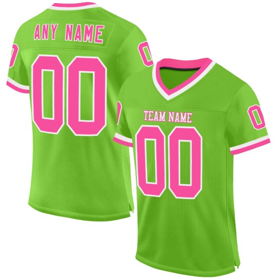 Maglia da football verde neon personalizzata retrò rosa-bianca in rete autentica Maglia da football verde neon personalizzata retrò rosa-bianca in rete autentica