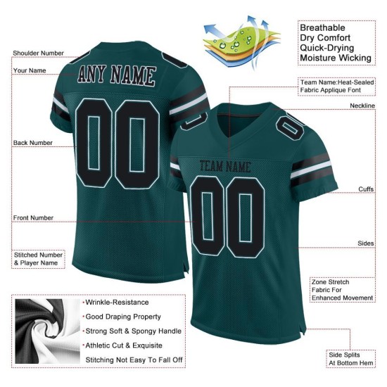 Maglia da calcio nera e bianca, maglia verde personalizzata, autentica, mezzanotte