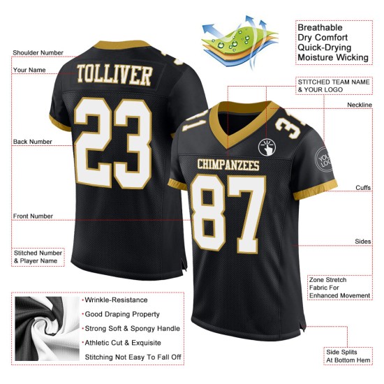 Maglia da calcio autentica nera, oro, bianca, maglia personalizzata antica Maglia da calcio autentica nera, oro, bianca, maglia personalizzata antica